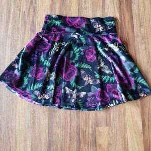 Killstar Womens Skater Mini Skirt Velvet Death Head Moths Roses  S